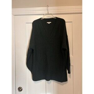 American Eagle Green Knit Sweater Ripped V Neck Oversized Womens Size Medium